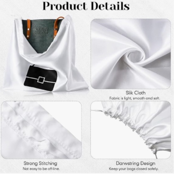 NWOT Medium Unbranded Silk Dust Bag, White - Picture 4 of 4